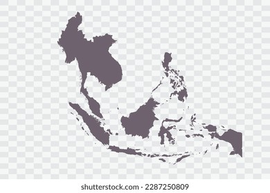 Southeast Asia Map Grey Color on White Background quality files Png