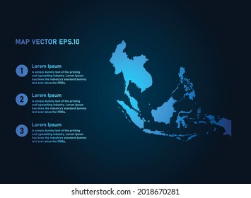 Southeast Asia Map, Infographic Style , On Dark Background With Map World. Wire Frame 3D Mesh , Map 3D,