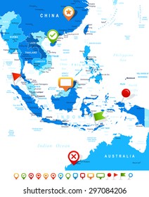 Southeast Asia - map and navigation icons - illustration
