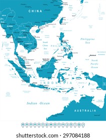Southeast Asia - map and navigation labels - illustration