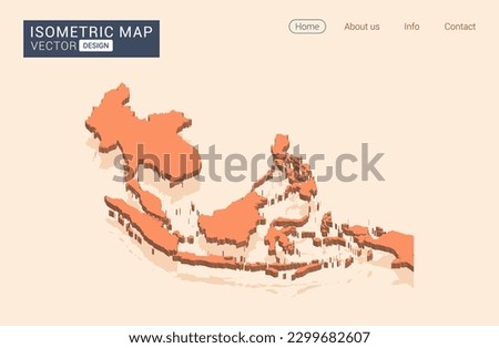 Southeast Asia map orange with isometric vector.