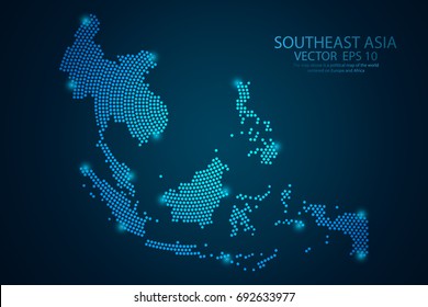Southeast asia map point scales on dark background. Wire frame 3D mesh polygonal network line, design sphere, dot and structure. Vector illustration eps 10.