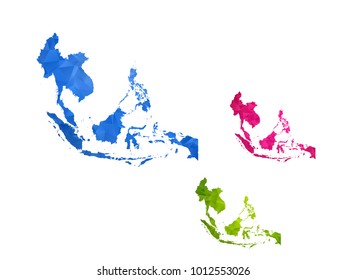 Southeast Asia map - Set of geometric rumpled triangular low poly style gradient graphic background , polygonal design for your ,Vector eps 10.