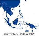 SouthEast Asia Map vector in blue. Gray similar map of SouthEast Asia blank vector on white background.  Blue similar map with borders of all   countries of SouthEast Asia.  Eps 10