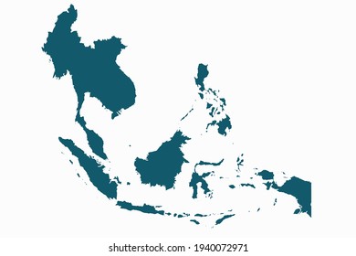 Mapa vectorial del Sudeste Asiático. color azul sobre fondo blanco.