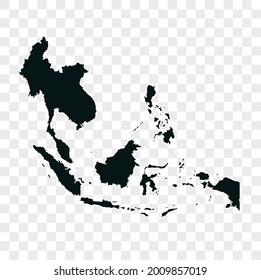 Southeast asia map vector. dark color. isolated on transparent background.