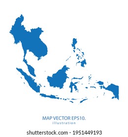 mapa del sudeste asiático vector EPS10 color azul. sobre fondo blanco.