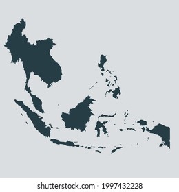 Southeast asia map vector, isolated on gray background