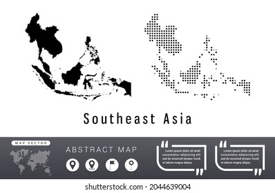 Southeast Asia map vector set halftone dots black.