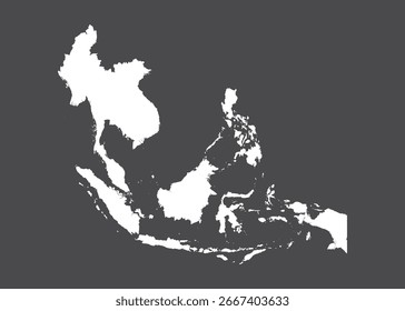 Vector del mapa del sudeste asiático, color blanco, no aislado en fondo oscuro