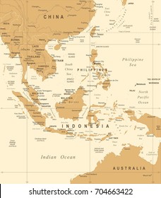 Southeast Asia Map - Vintage Detailed Vector Illustration