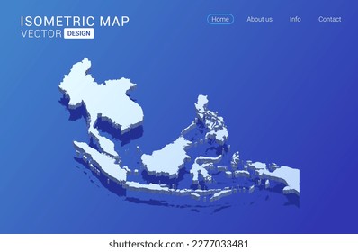 El sudeste asiático mapea el blanco sobre el fondo azul con una aislada ilustración vectorial de concepto isométrico 3D.