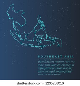 Southeast Asia Map- World Map International vector template with Thin blue outline or outline graphic sketch style and stars isolated on galaxy background - Vector illustration eps 10