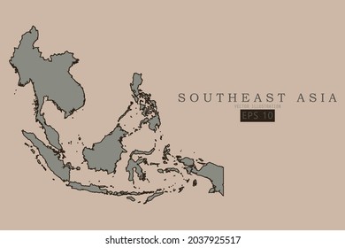 Southeast Asia map - World Map International vector template with old classic style and gray color on map isolated on brown background - Vector illustration eps 10 
