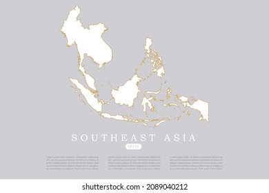 Southeast Asia Map - World Map International vector template with white color and thin gold outline graphic sketch style isolated on grey background for infographic - Vector illustration eps 10