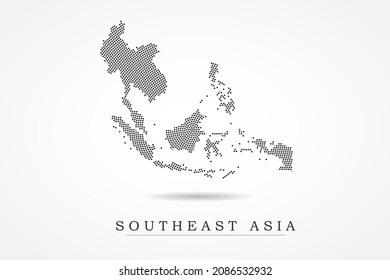 Southeast Asia Map - World map vector template with Black dots, grid, grunge, halftone style isolated on white background for education, infographic, design, website - Vector illustration eps 10