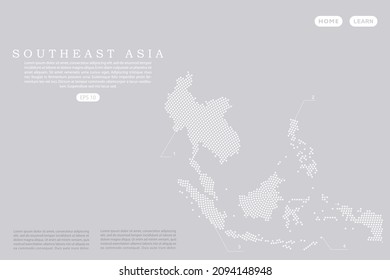 Southeast Asia Map - World map vector template with White dots, grid, grunge, halftone style isolated on grey background for education, infographic, design, website - Vector illustration eps 10