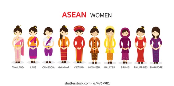 Southeast Asia Women In Traditional Clothing, AEC (ASEAN Economic Community) People