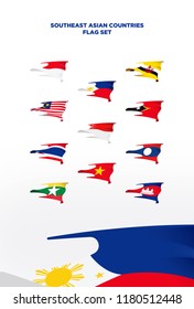 Southeast asian countries realistic flag set