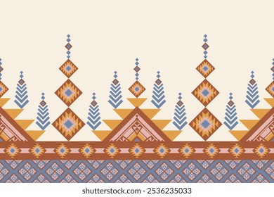 Southeast Asian textile and Native American-inspired seamless ikat fabric featuring aztec and navajo designs, ideal for sarongs, sarees, and other cultural and exotic textiles