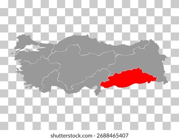 Região Sudeste da Anatólia da Turquia mapa símbolo forma, viajar web conceito ícone vetor ilustração .