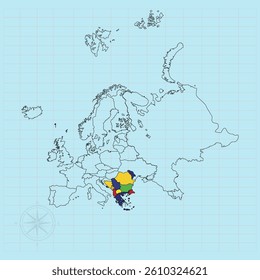 Southeastern Europe continent Vector illustration of flag map