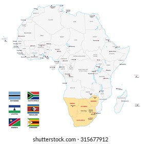 Southern Africa Map With Flags