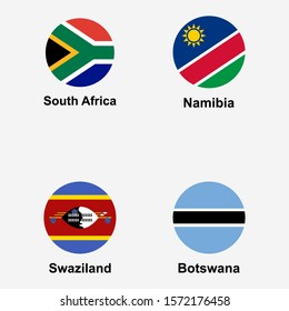 Southern African countries flags icon set. South Africa, Namibia, Swaziland, Botswana isolated vector illustration 