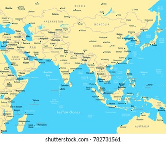 Southern Asia Map Detailed Vector Illustration Stock Vector (Royalty ...