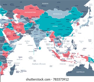 Southern Asia Map - Detailed Vector Illustration