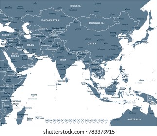 Southern Asia Map - Detailed Vector Illustration