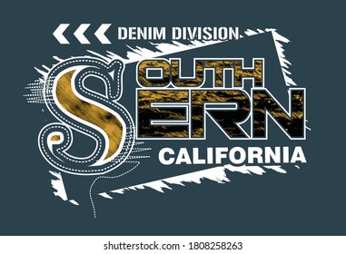 Southern California.Vintage and typography design in vector illustration.clothing,t shirt,apparel and other uses.Abstract design with the grunge and denim style. Vector print, typography, poster. 