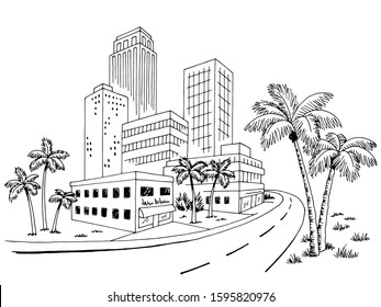 Southern city graphic black white cityscape skyline sketch illustration vector