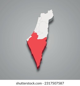 Southern district location within Israel 3d isometric map