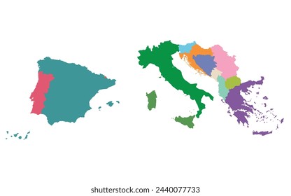 Mapa del país de Europa del Sur. Mapa del Sur de Europa en multicolor.