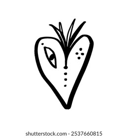 Southern gothic aesthetic hand-drawn fashion black isolated heart. Brush, ink decor element. Valentine's day card, pattern element and love symbol. Vector, clip-art.