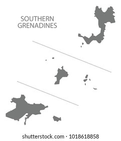 Southern Grenadines map of Saint Vincent and the Grenadines grey illustration