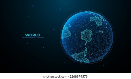 Hemisferio Sur. Resumen de la Tierra aislada digital. Tecnología globo poligonal sobre fondo oscuro. Ilustración vectorial futurista. Planeta azul Sci fi.