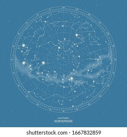 Southern hemisphere. High detailed star map of vector constellations.  Astrological celestial map with symbols and signs of zodiac