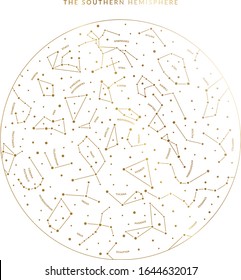 Southern Hemisphere Sky Map In Vector Featuring Constellations.