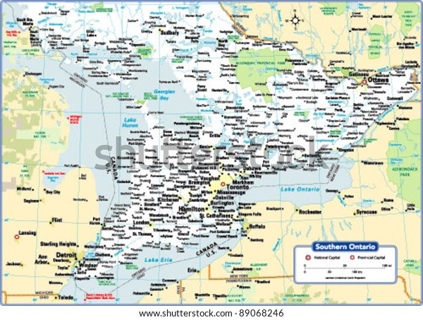Map Of Southern Ontario Towns Southern Ontario Map Stock Vector (Royalty Free) 89068246 | Shutterstock