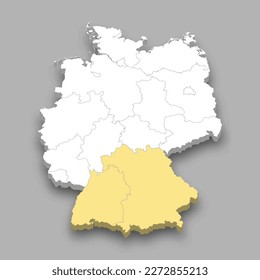 Southern region location within Germany 3d isometric map