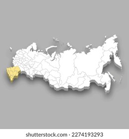 Southern region location within Russia 3d isometric map