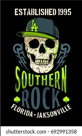 Southern Rock Poster. Vektor T-Shirt Print. Schädelvektor.