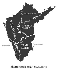 Southern States Of India Map Illustration