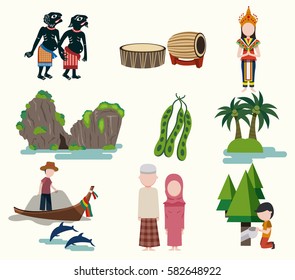 Southern Thailand travel elements isolated on white background, illustration, vector