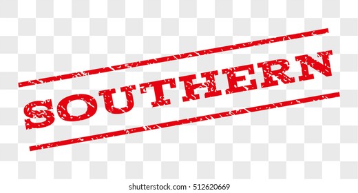 Southern watermark stamp. Text caption between parallel lines with grunge design style. Rubber seal stamp with dirty texture. Vector red color ink imprint on a chess transparent background.
