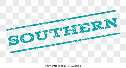 Southern watermark stamp. Text caption between parallel lines with grunge design style. Rubber seal stamp with unclean texture. Vector cyan color ink imprint on a chess transparent background.