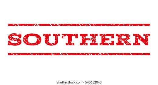 Southern watermark stamp. Text caption between horizontal parallel lines with grunge design style. Rubber seal stamp with dirty texture. Vector intensive red color ink imprint on a white background.