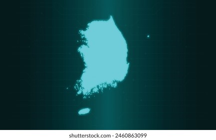 South-Korea Map with Green Circuit Technology Style.